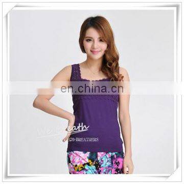 Lace Trim Square Neck Tank Top Bamboo Fiber Ladies Sleeveless Vest photo-5