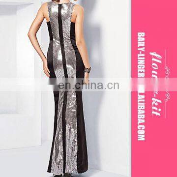 Fashoin Ultra Sexy Elegant Black Silver Sleeveless Nylon Spandex Spaghetti Strap Round Neck Squama Skinny Fashion Dress photo-4