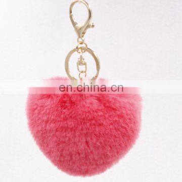 Popular artificial fur pompon heart shape keychain much color fluffy ball bag hang promotion gift