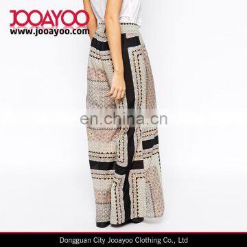 Women Fashion Trousers Ladies Border Print Casual Loose Wide Leg Pants