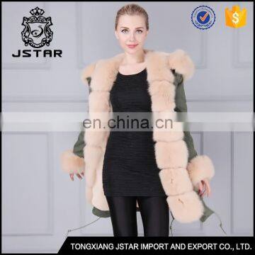 Elegant parka fur raccoon jacket with raccoon fur trim for hood