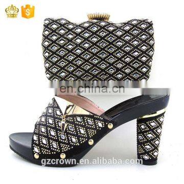 lady Rhinestone high heel shoes perfect matching with evening African shoes and Rhinestone handbag sets for party H170120015