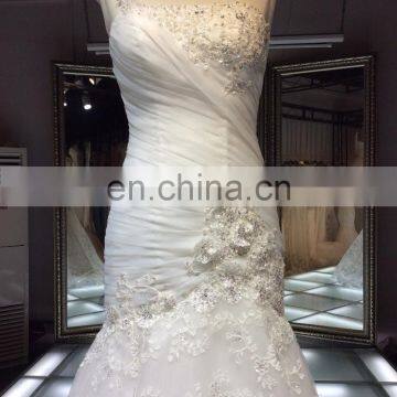 1A179 Charming Ruffle Mermaid Small Train Wedding Gown Beaded Sweetheart Backless Spaghetti One-shoulder Wedding Dress 2016 photo-3