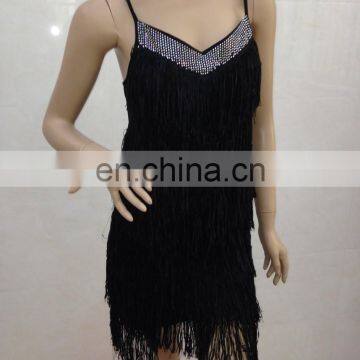 Black Color Sexy Long Tassel Salsa Dance Dress for Women L-7050# photo-2