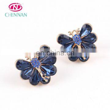 Animal shape rhinestone pins crystal decorative buttons butterfly sapphire sewing button copper