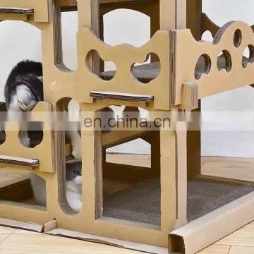 Pet cat toy big corrugated paper house climbing frame for cat jumping