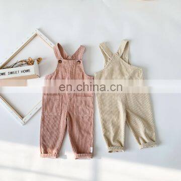 2020  Kids Boy Trousers Autumn Winter Keep Warm Solid Color Fashion Suspender Corduroy Pants