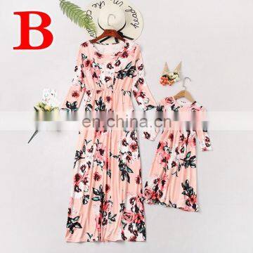 2019 New Fashion Floral Print Casual Mother and Daughter Matching Dress photo-3