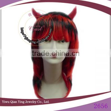 Cheap fashion synthetic ox horn Halloween carnival party wig