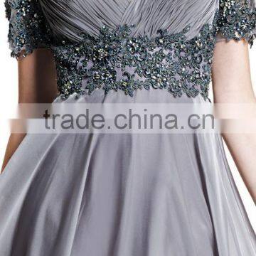 Autumn Style Elegant V-Neck Smooth Lace Short Sleeve Floor Length Evening Gown photo-5