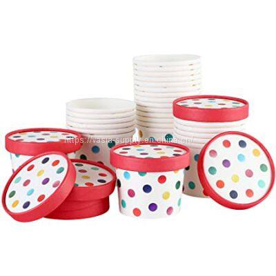 Disposable soft serve dessert white paper cups 8 oz ice cream cups with lids frozen yogurt storage containers