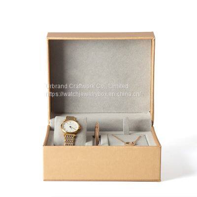 Three piece set Valentine's Day couple box set box watch bracelet necklace texture brushed pu hot stamping logo