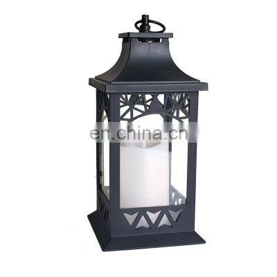 Tabletop Vintage Black Metal Lantern Hanging Candle Lantern with Clear Glass for Outdoor Patio Wedding Party Decor