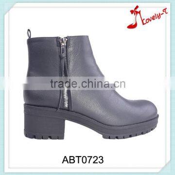 Fashionable china wholesale women walking chunky heel double zipper ankle boots