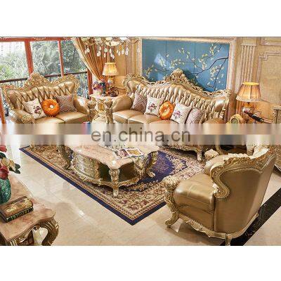 Antique living room camas genuine leather Italian design sofa set furniture