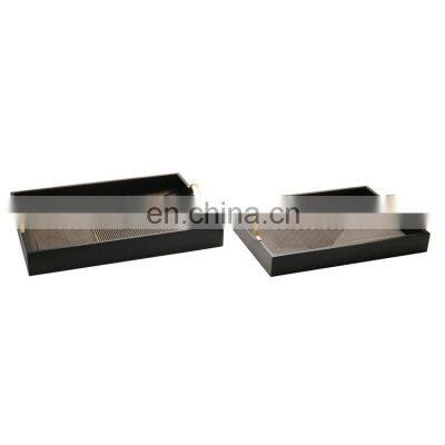 K&B wholesale black rectangle wooden serving tray with metal handle for home hotel restaurant