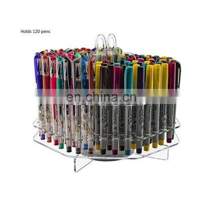 Rotatable Office Stationery Pencil organizer 120 Slot Table Top Clear Acrylic Pen Display Stand