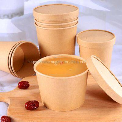 Disposable Brown Takeaway Soup Bowls 12oz Kraft Soup Cup with Lid