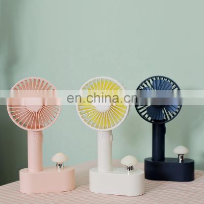 Hot Sale Mushroom Light Handheld Fan Portable Mini Fan  Rechargeable Battery Fan For Car Home