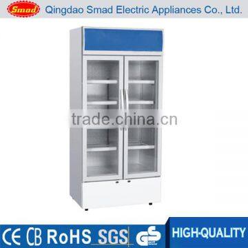 Compressor cooling double glass door upright display showcase