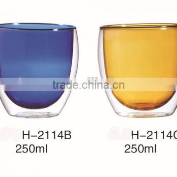 CE/EU/FDA/SGS/LFGB HIGH QUALITY DOUBLE WALL COLORED GLASS /DOUBLE WALL WINE GLASS /DOUBLE WALL GLASS CUP