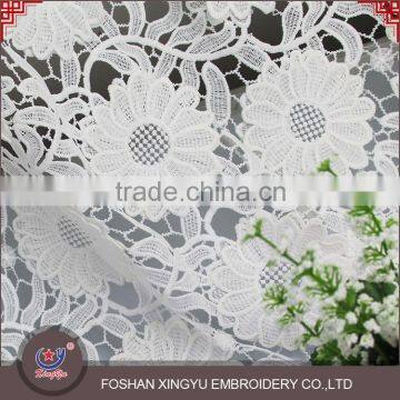 OEM beauty fashion French white 3D flower pattern embroidered mesh lace fabric for garment clothing