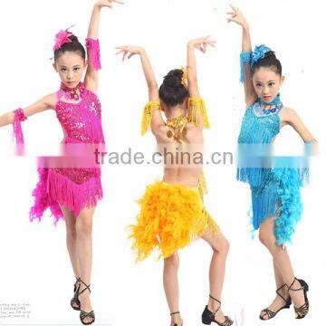 Whalesales bright sequins Latin performance clothing in pink,rose,blue and yellow color