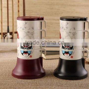 D480-SG Peking Opera Cup Plastic Stacking Mug Tea Cups Set Cups Holder