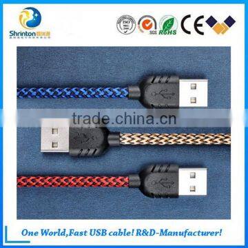 High quality nylon braided usb cable fast charger cable with two sided usb cable for Samsung Android sets