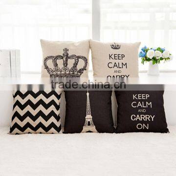 Home Decorative Cotton Linen Blended Cushion Cover Crown Throw Pillow Case