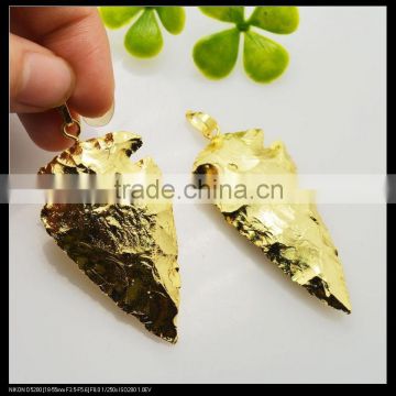 LFD-0073P ~ Wholesale Arrowhead Shape Full Gold Plated Jasper Druzy Pendant Bead Fashion Druzy Necklace Pendant Charm