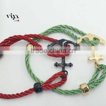 316 L Stainless Steel Colorful Cotton Rope String Leather Anchor Bracelet Fashion Jewelry Black Blue Green Red Purple Nylon Rope photo-2