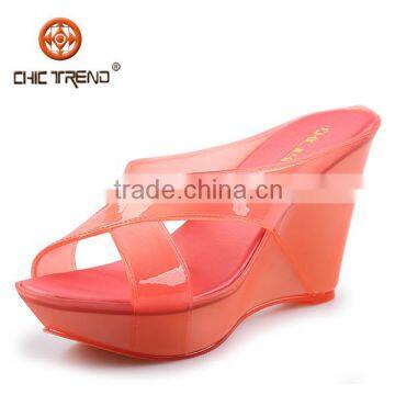 2016 Manufacturers newest design crystal straps jelly sandals wedge shoes FW16 pvc ladies shoes