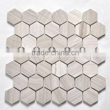 Timber White Hexagon Marble Mosaic Tiles on huge quantity supply