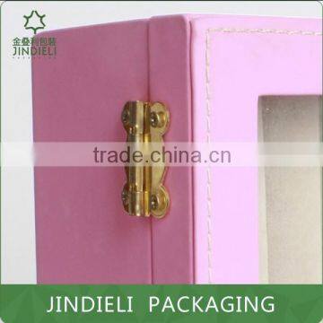 Pink Beautiful Fashion Leather Wooden Drawer Jewelry Box With Pvc Window photo-5