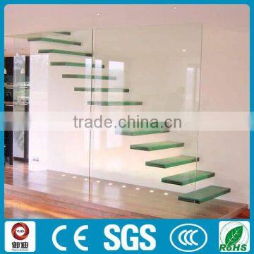 Architectural Safety Laminated Glass Floating Staircase with Hidden Beam