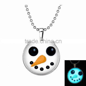 Simple design snowman pendant ball chain silver plated night light necklace