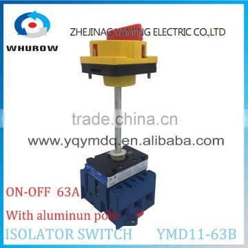 Isolating Switch YMD11-63B With Padlock Handle Aluminum Pole 63A 3P On-off Emergent Stop Operation Outside Electrical Cabinet