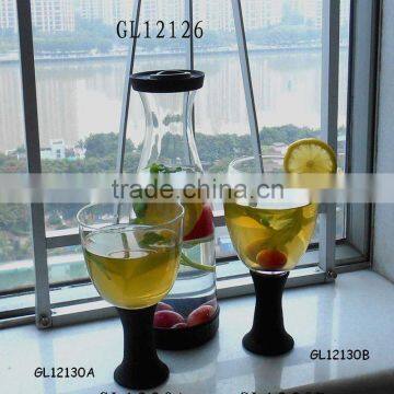 Handmade Black Colour Stem Glass White Wine Glass photo-5