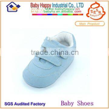 Hard sole Light blue cheap leather baby shoes