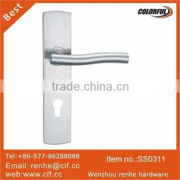 hollow stainless steel lever handle, Inox lever handle with plate, stainless steel door handle,