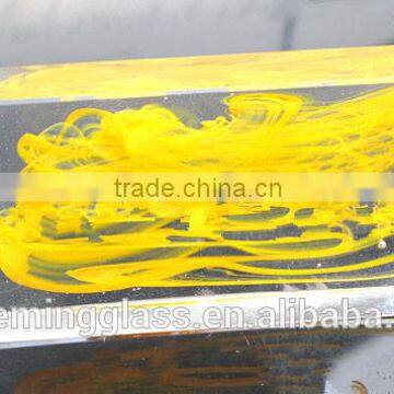 solid transparent glass block with yellow color inside with CE,ISO for special use for building decoration