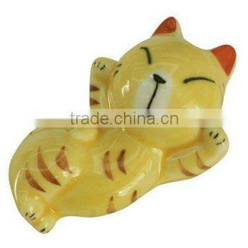 Handmade Porcelain Cat Decorations, Khaki, about 57x35x20mm(HJEW-R121-1)