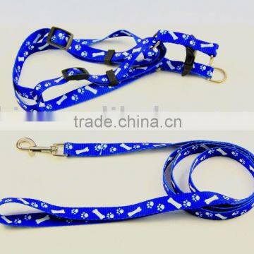 Dog Leash And Harness With Bone Print