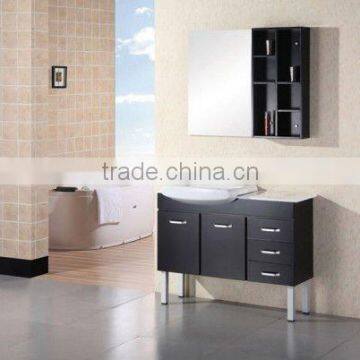 floor-mounted wood bathroom cabinet with matched mirror