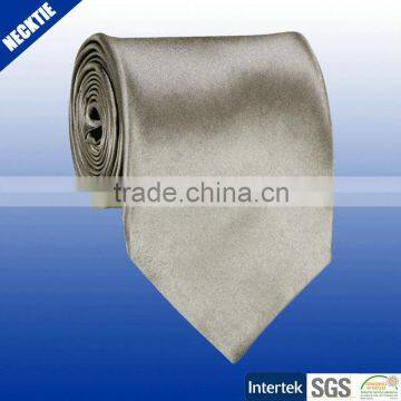 Satin fabric silver color mens polyester necktie