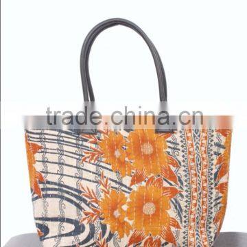 RTVB-003 Semi leather Canvas Orange Flowers Printed vintage Hand Bags For Women