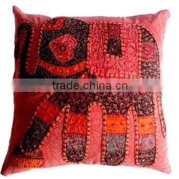 RTHCC-44 Royal Elephant Patchwork Katha Stitching 100 % Cotton Square Shape cushion covers Christmas Decoration Rajasthan India