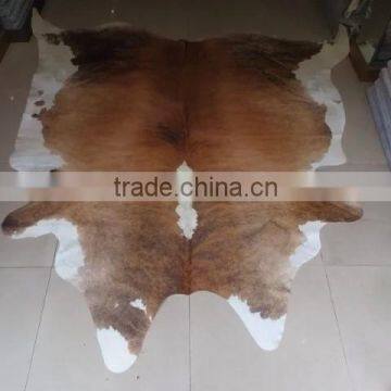 Brown color cowhide leather carpet,real leather rug