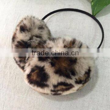 2016 Wonderful Design Leopard Print Rex Rabbit Fur Earmuffs Real Fur Earflaps Winter